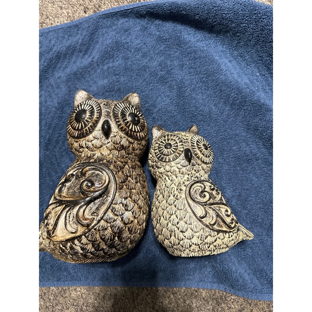 Resin Owl Statue Figurine Sculpture Tabletop Home Office Decor Art 8" and 6"